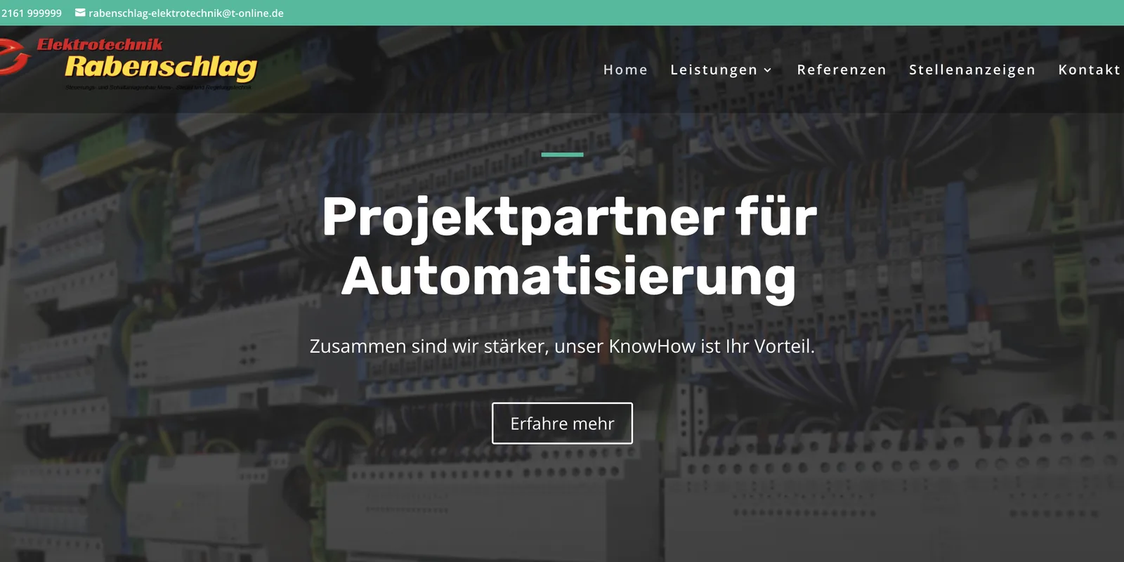 Screenshot der Website Elektrotechnik Rabenschlag
